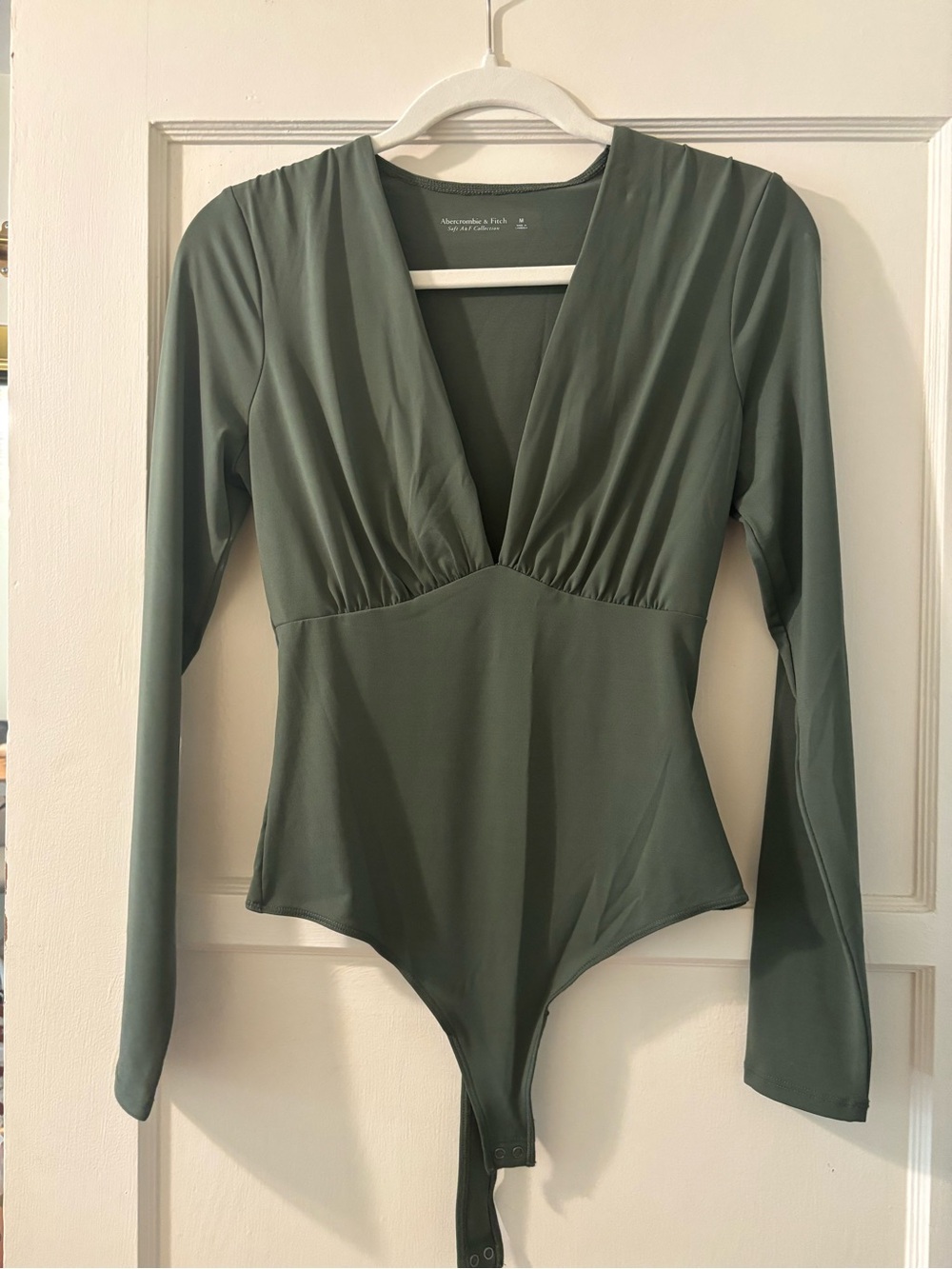 Abercrombie & Fitch Olive Green Long Sleeve V-Neck Bodysuit